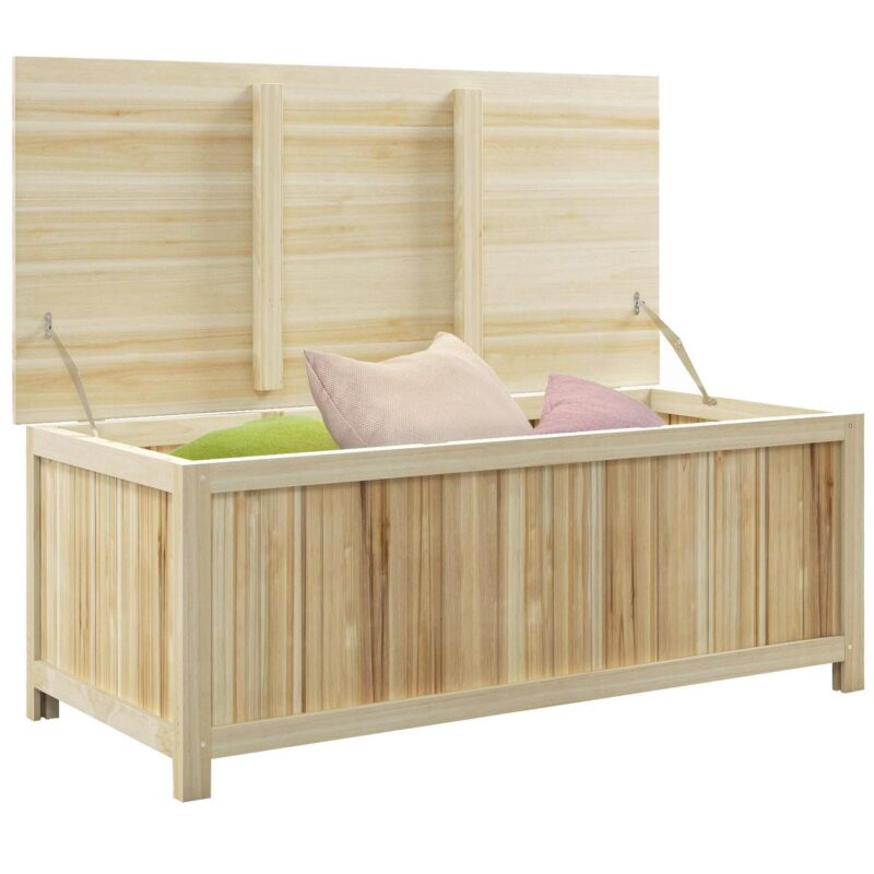 Outsunny Wooden Deck Box, 45.5 Gallon Outdoor Storage Box for Patio, Pool - Image 2