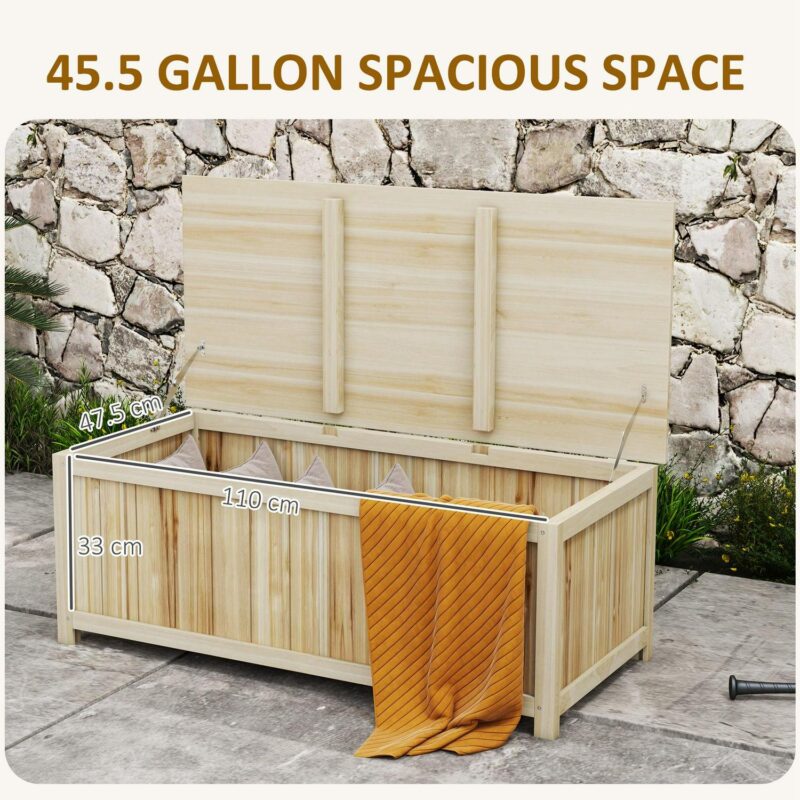 Outsunny Wooden Deck Box, 45.5 Gallon Outdoor Storage Box for Patio, Pool - Image 3
