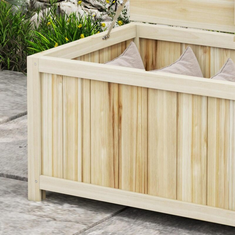 Outsunny Wooden Deck Box, 45.5 Gallon Outdoor Storage Box for Patio, Pool - Image 6