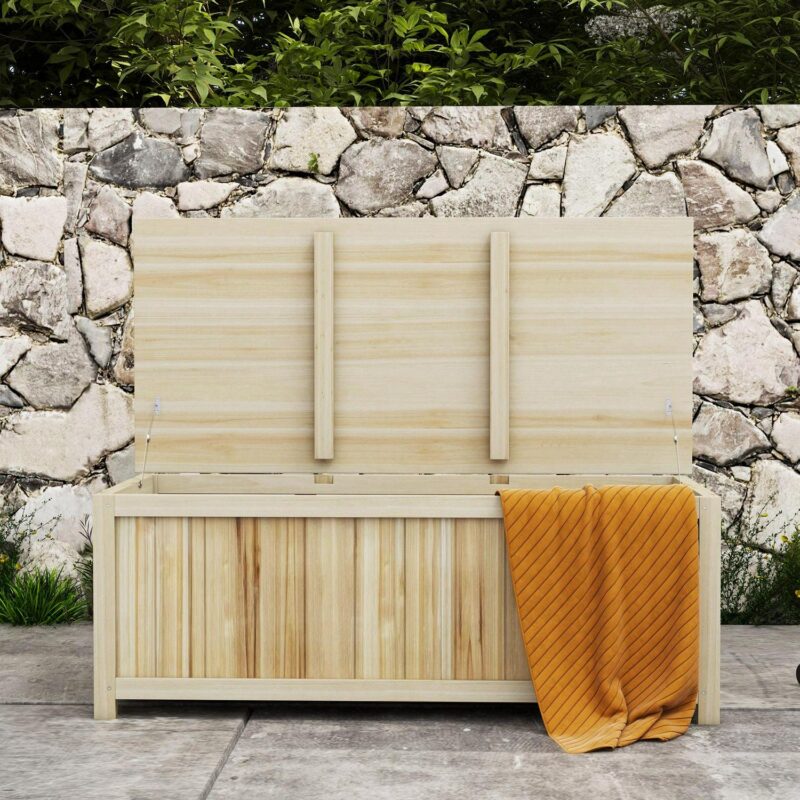 Outsunny Wooden Deck Box, 45.5 Gallon Outdoor Storage Box for Patio, Pool - Image 8