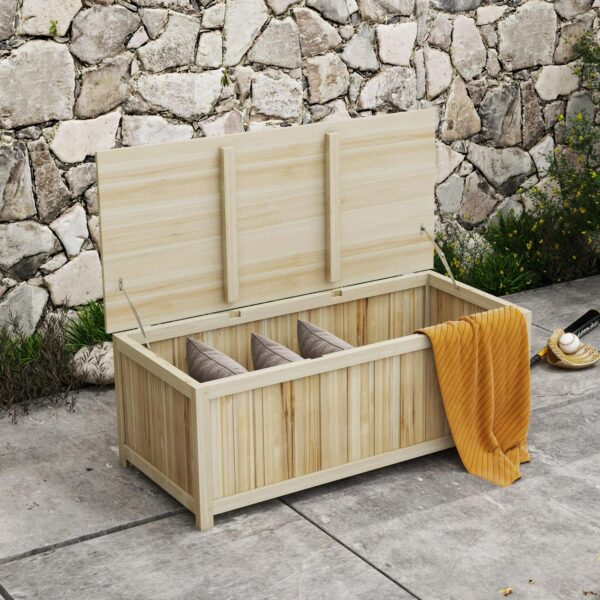 Outsunny Wooden Deck Box, 45.5 Gallon Outdoor Storage Box for Patio, Pool