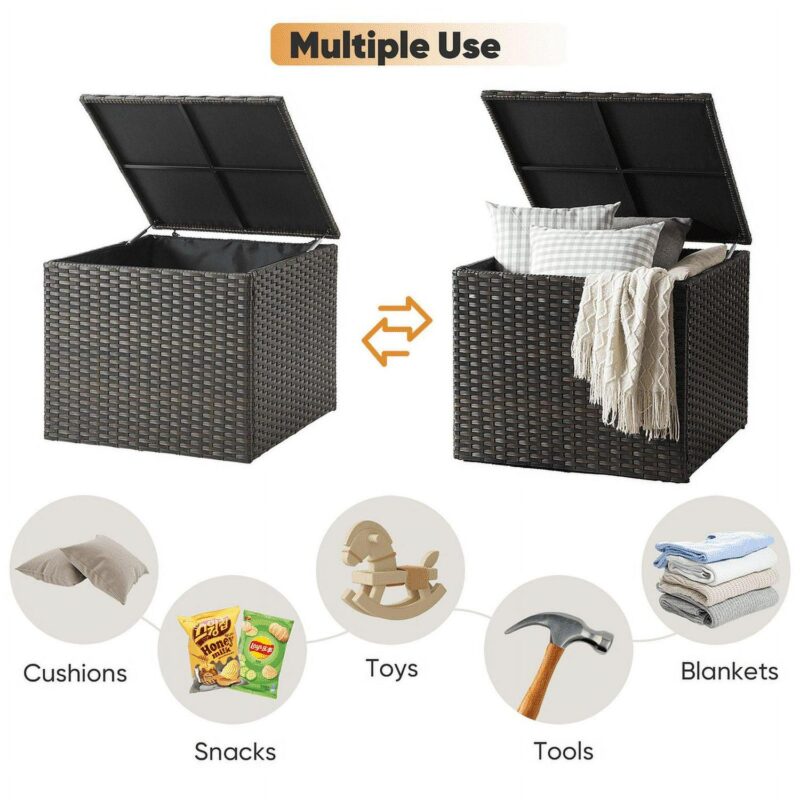 PARKWELL Outdoor Storage Box with Lid,All-Weather Waterproof Wicker Storage Cabinet for Patio Furniture, Pool Accessories, Garden Tools, Brown - Image 4