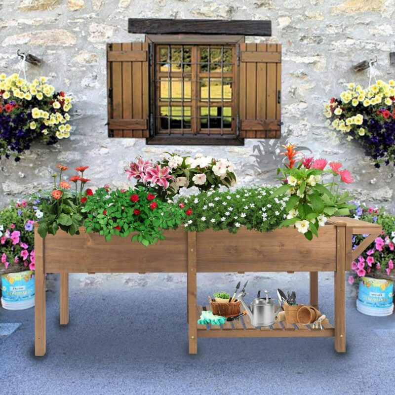 PETSCOSSET Large Raised Garden Bed Outdoor Wooden Planter Box With Legs for Gardening - Image 8