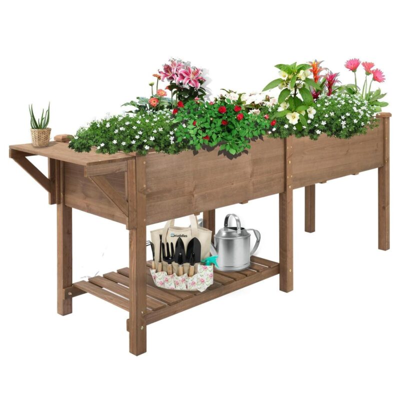 PETSCOSSET Large Raised Garden Bed Outdoor Wooden Planter Box With Legs for Gardening
