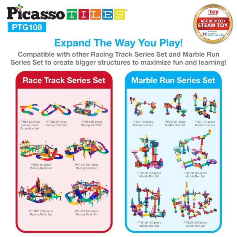 PICASSOTILES 108PC MAGNETIC MARBLE RUN - Image 5