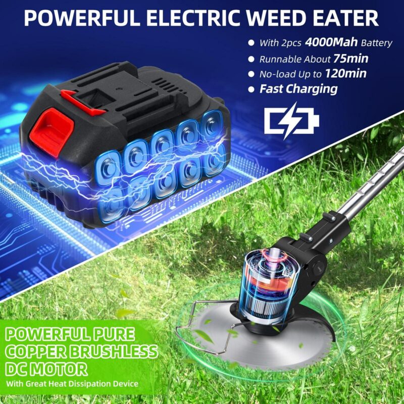 Paddsun Electric String Trimmers, Cordless Wacker Edger 21V Weed Eater Lightweight Portable Tool - Image 3