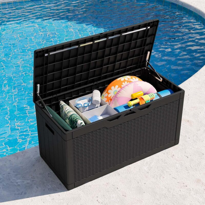 Patiowell 100 Gallon Resin Deck Box, Large Outdoor Storage Box with Padlock for Patio Furniture,Black - Image 10