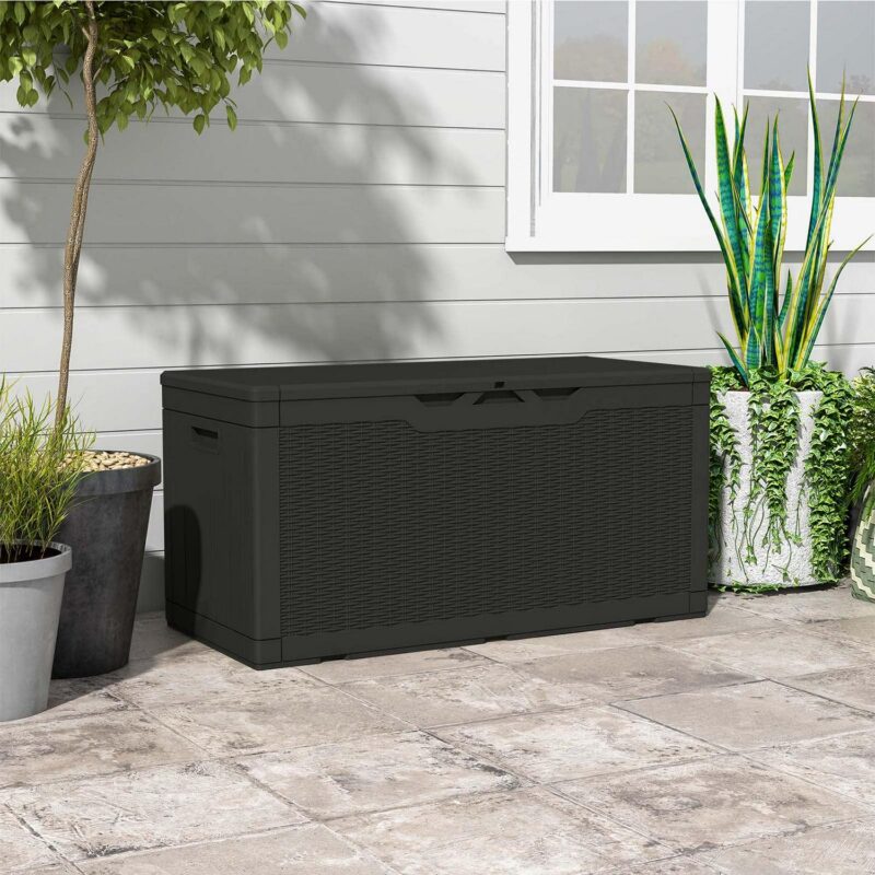 Patiowell 100 Gallon Resin Deck Box, Large Outdoor Storage Box with Padlock for Patio Furniture,Black - Image 5