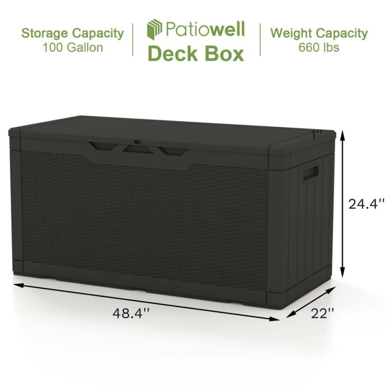 Patiowell 100 Gallon Resin Deck Box, Large Outdoor Storage Box with Padlock for Patio Furniture,Black - Image 6