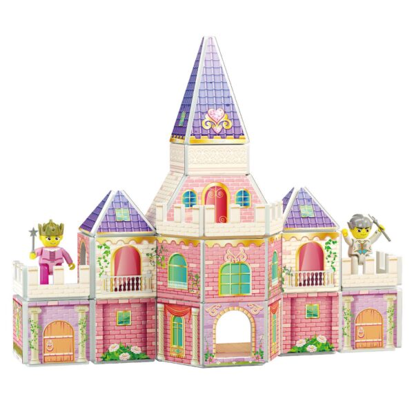 PicassoTiles Princess Castle Theme Magnet Tile Building Blocks with 2 Action Figures Toy Set