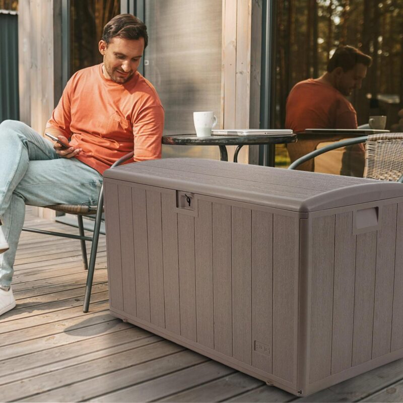 Plastic Development Group 105 Gal Outdoor Patio Storage Deck Box, Driftwood - Image 5