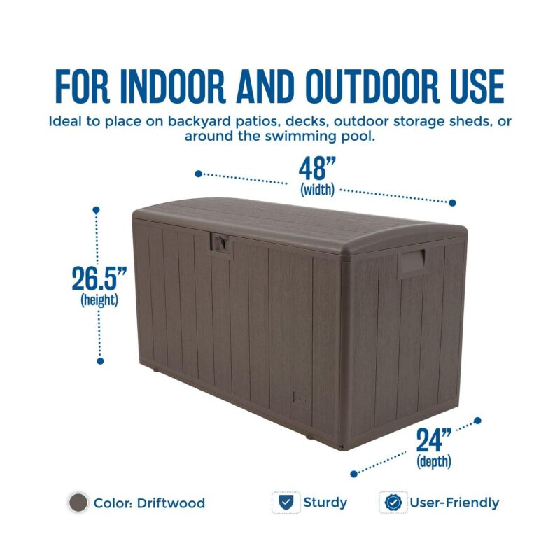 Plastic Development Group 105 Gal Outdoor Patio Storage Deck Box, Driftwood - Image 2