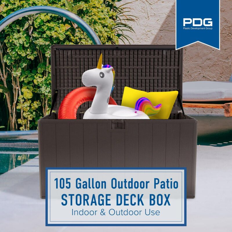 Plastic Development Group 105 Gal Outdoor Patio Storage Deck Box, Driftwood - Image 4