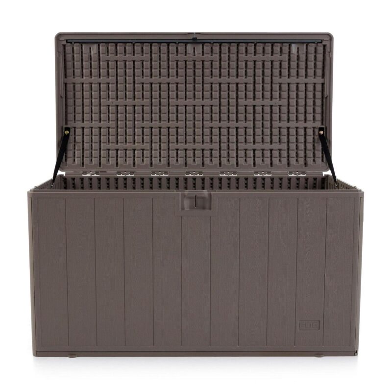 Plastic Development Group 105 Gal Outdoor Patio Storage Deck Box, Driftwood - Image 7