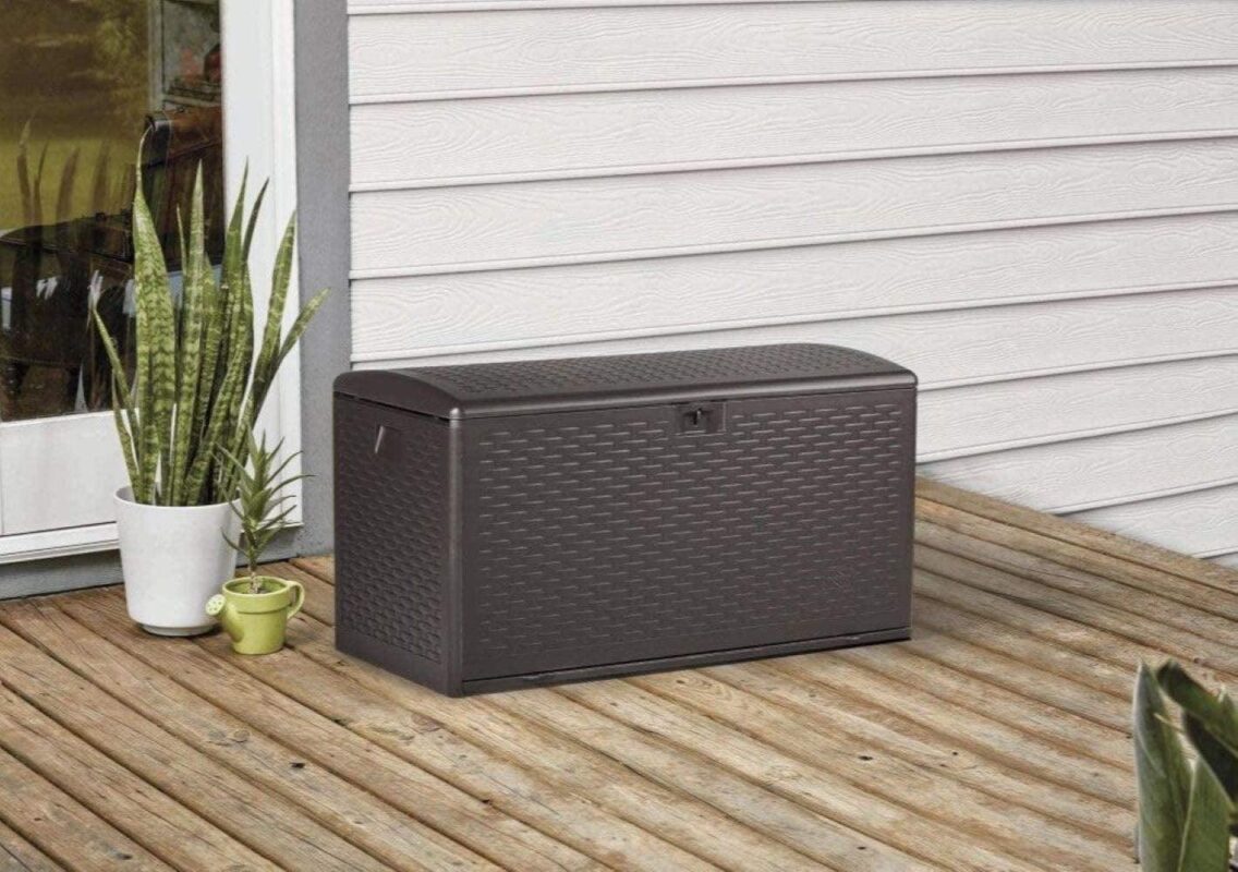 Plastic Development Group 99-Gallon Resin Outdoor Storage Deck Box, Driftwood - Image 4