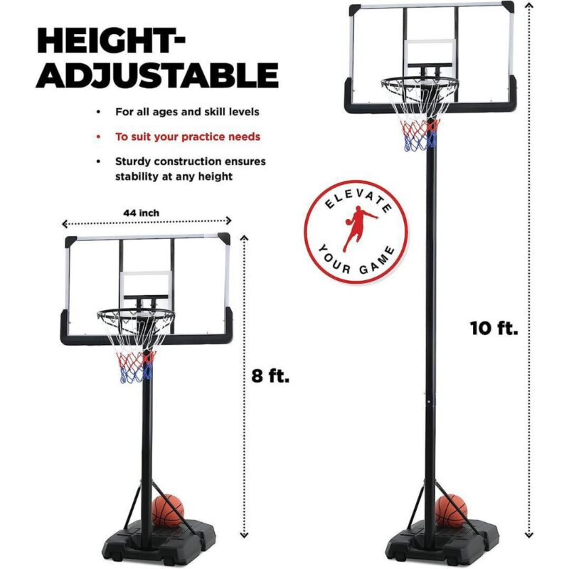 Portable Basketball Hoop 8-10 ft Adjustable - 44in Shatterproof Backboard - Basketball Goal System - Image 2
