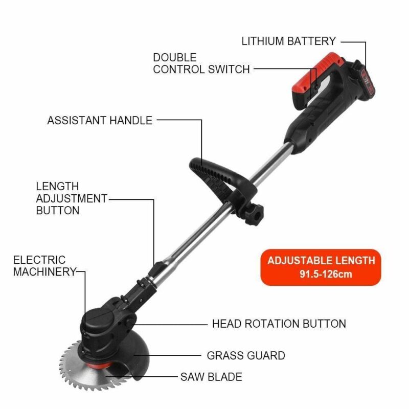 Portable Handheld Weed Lawn 24V Battery Cordless Grass Trimmer with Front U Shape for Lawn, Yard, Garden(Black, Set) - Image 4