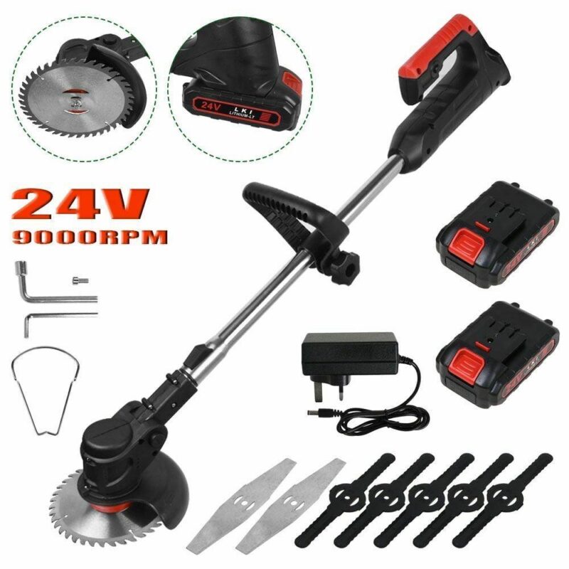 Portable Handheld Weed Lawn 24V Battery Cordless Grass Trimmer with Front U Shape for Lawn, Yard, Garden(Black, Set)