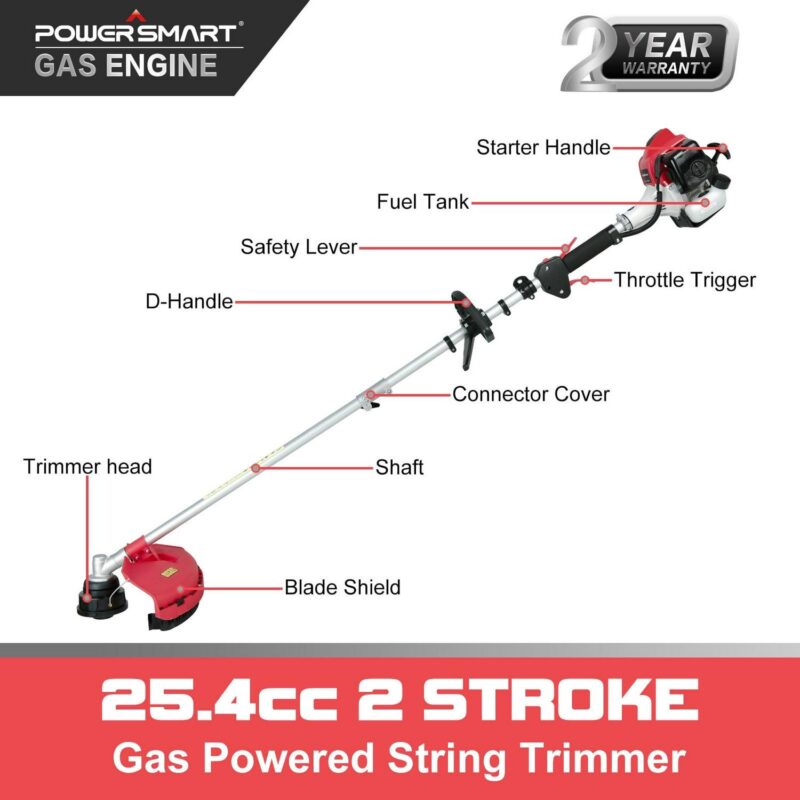 PowerSmart 2-Cycle 25.4cc 18lb Straight Shaft Gas String Trimmer, Weed Wacker and Weed eaters for Lawns and Grass - Image 2