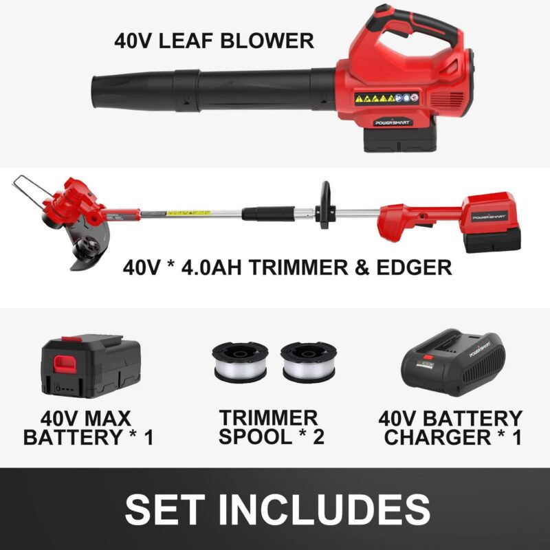 PowerSmart 40V 4.0Ah Lithium-Ion Cordless String Trimmer/Edger and Blower Combo Kit(2 Tools),7lb - Image 3