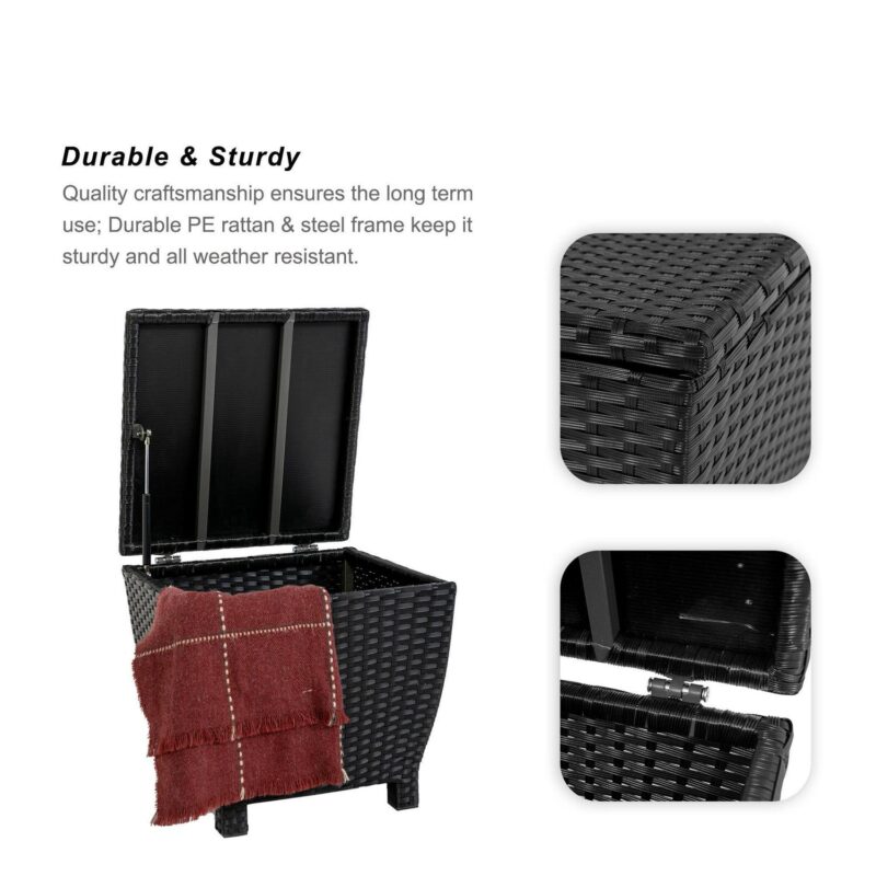 Prime Garden 13 Gallons Wicker Deck Box Outdoor Storage Containers,Black - Image 4