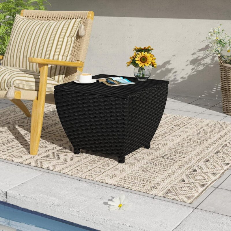 Prime Garden 13 Gallons Wicker Deck Box Outdoor Storage Containers,Black