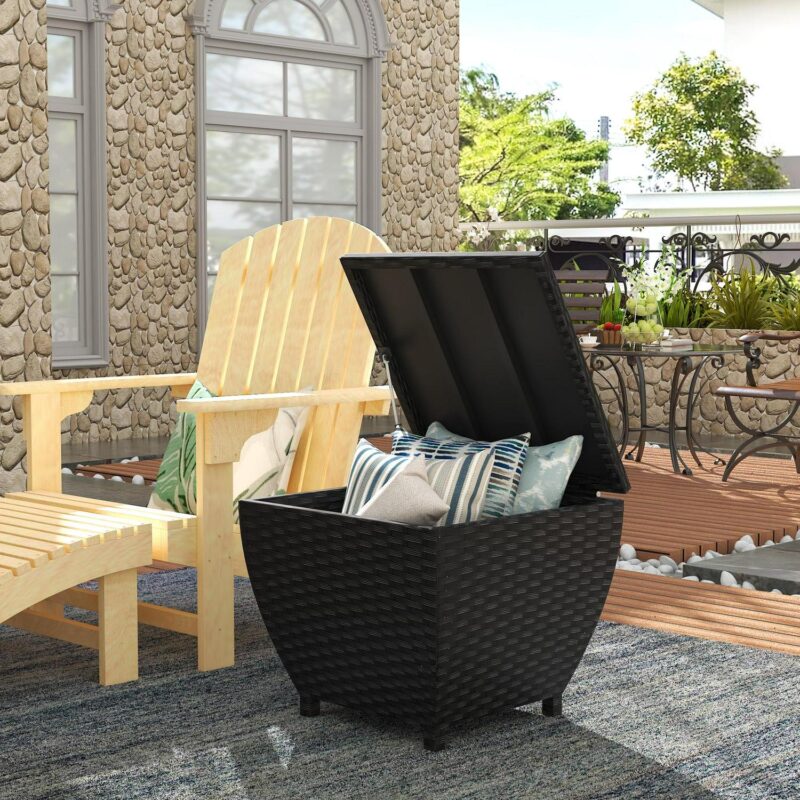 Prime Garden 13 Gallons Wicker Deck Box Outdoor Storage Containers,Black - Image 2