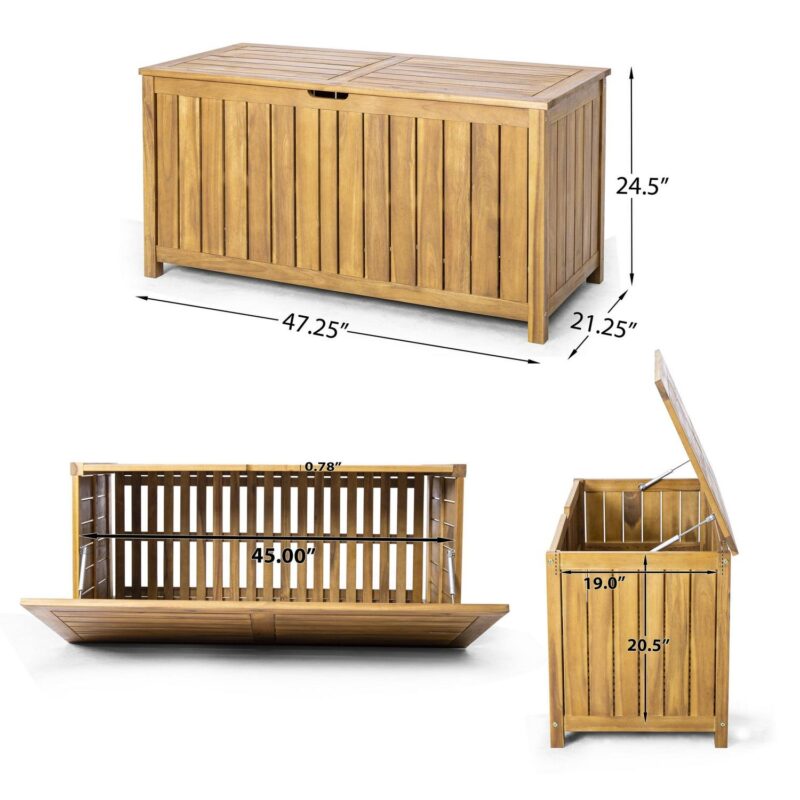 Prodo Acacia Wood 100 Gallon Outdoor Patio Deck Storage Box, Teak Finish - Image 3