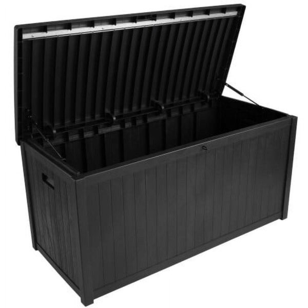 Pure Garden 113-Gallon Outdoor Storage Box - Durable Resin Deck Box, Black