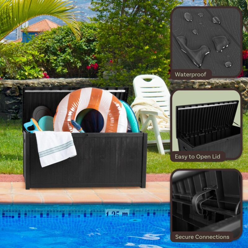 Pure Garden 113-Gallon Outdoor Storage Box - Durable Resin Deck Box, Black - Image 7