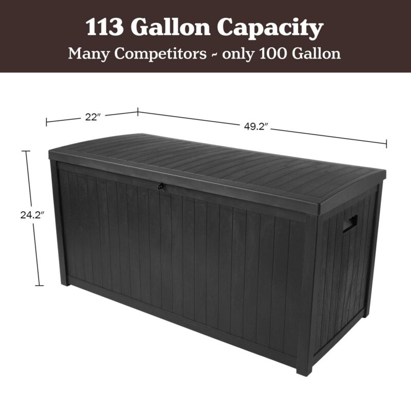 Pure Garden 113-Gallon Outdoor Storage Box - Durable Resin Deck Box, Black - Image 8