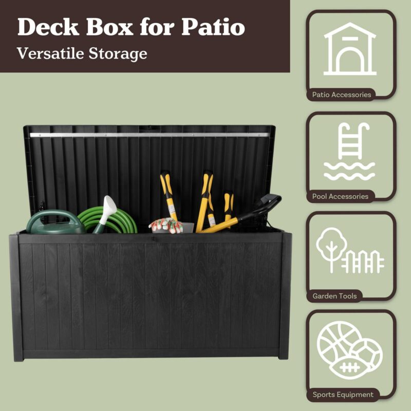 Pure Garden 113-Gallon Outdoor Storage Box - Durable Resin Deck Box, Black - Image 3