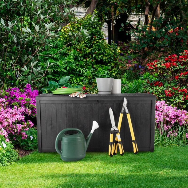 Pure Garden 113-Gallon Outdoor Storage Box - Durable Resin Deck Box, Black - Image 9