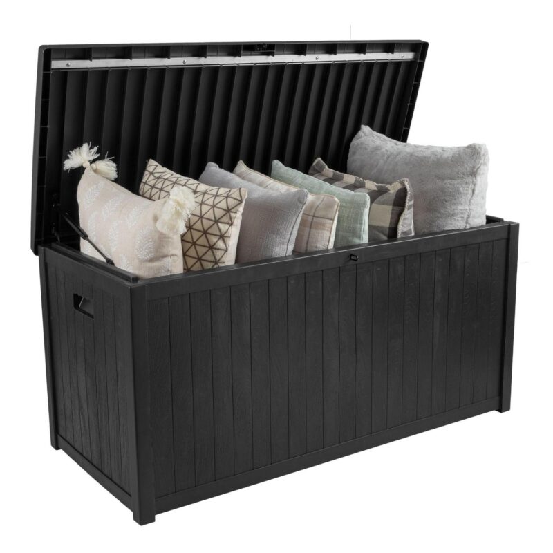 Pure Garden 113-Gallon Outdoor Storage Box - Durable Resin Deck Box, Black - Image 2