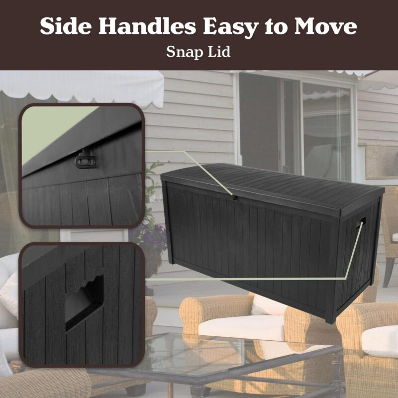 Pure Garden 113-Gallon Outdoor Storage Box - Durable Resin Deck Box, Black - Image 5