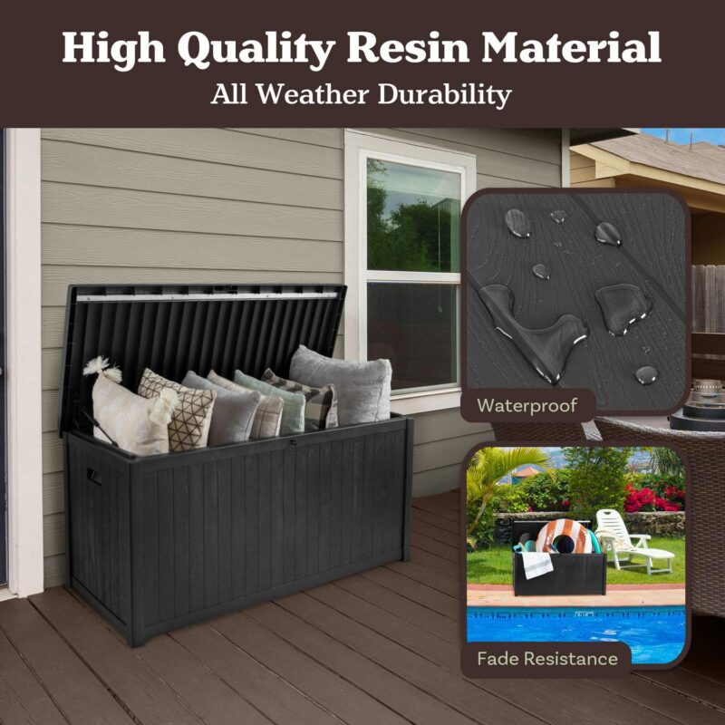 Pure Garden 113-Gallon Outdoor Storage Box - Durable Resin Deck Box, Black - Image 4