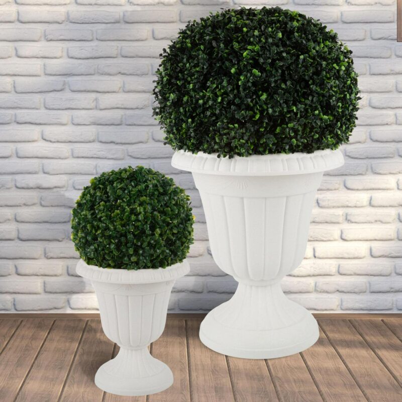 Pure Garden Large and Small Plastic Outdoor Urn Planter 2-Pack, White - Image 5
