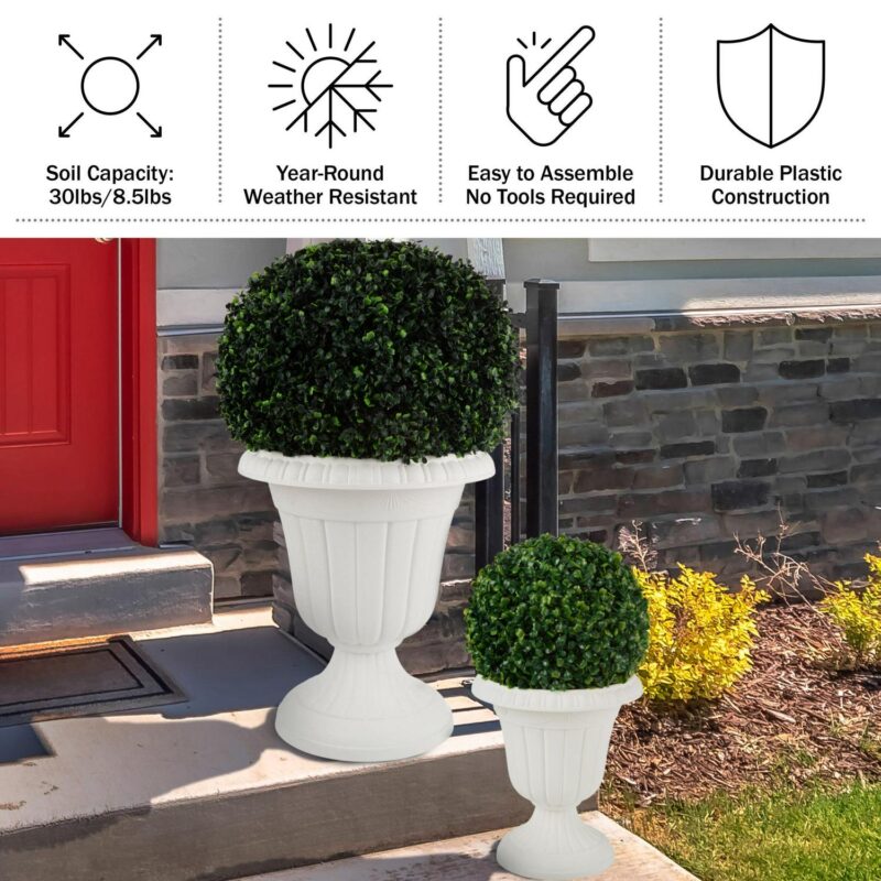 Pure Garden Large and Small Plastic Outdoor Urn Planter 2-Pack, White - Image 12