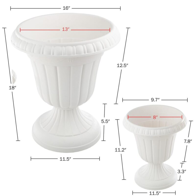Pure Garden Large and Small Plastic Outdoor Urn Planter 2-Pack, White - Image 18