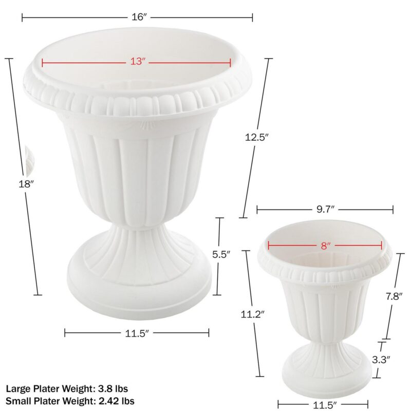 Pure Garden Large and Small Plastic Outdoor Urn Planter 2-Pack, White - Image 2