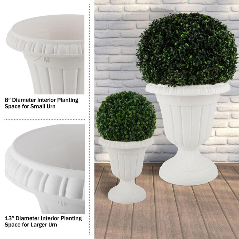 Pure Garden Large and Small Plastic Outdoor Urn Planter 2-Pack, White - Image 3