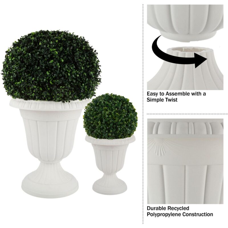 Pure Garden Large and Small Plastic Outdoor Urn Planter 2-Pack, White - Image 16