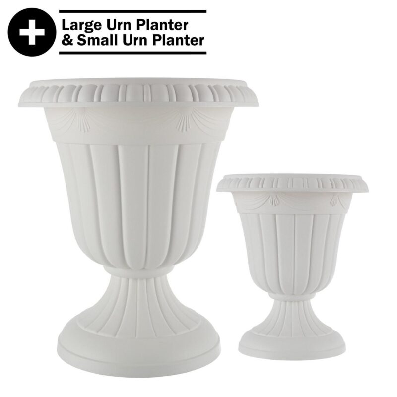 Pure Garden Large and Small Plastic Outdoor Urn Planter 2-Pack, White - Image 14
