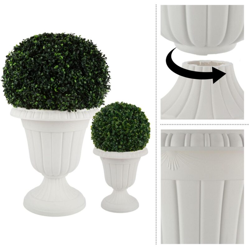Pure Garden Large and Small Plastic Outdoor Urn Planter 2-Pack, White - Image 13