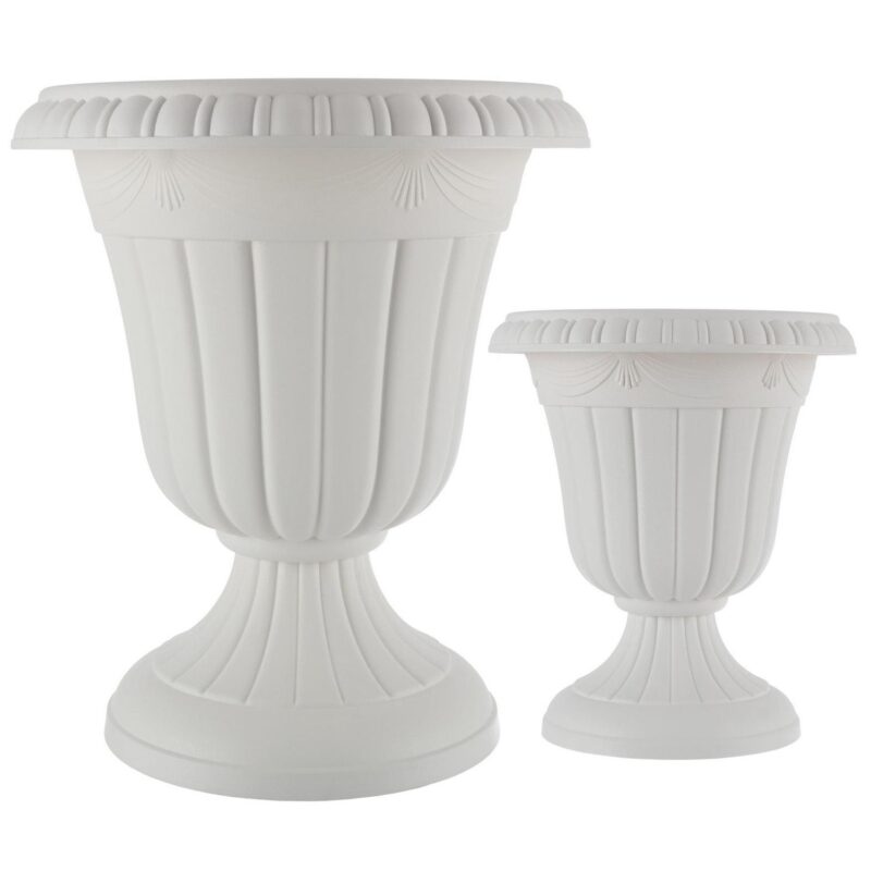 Pure Garden Large and Small Plastic Outdoor Urn Planter 2-Pack, White