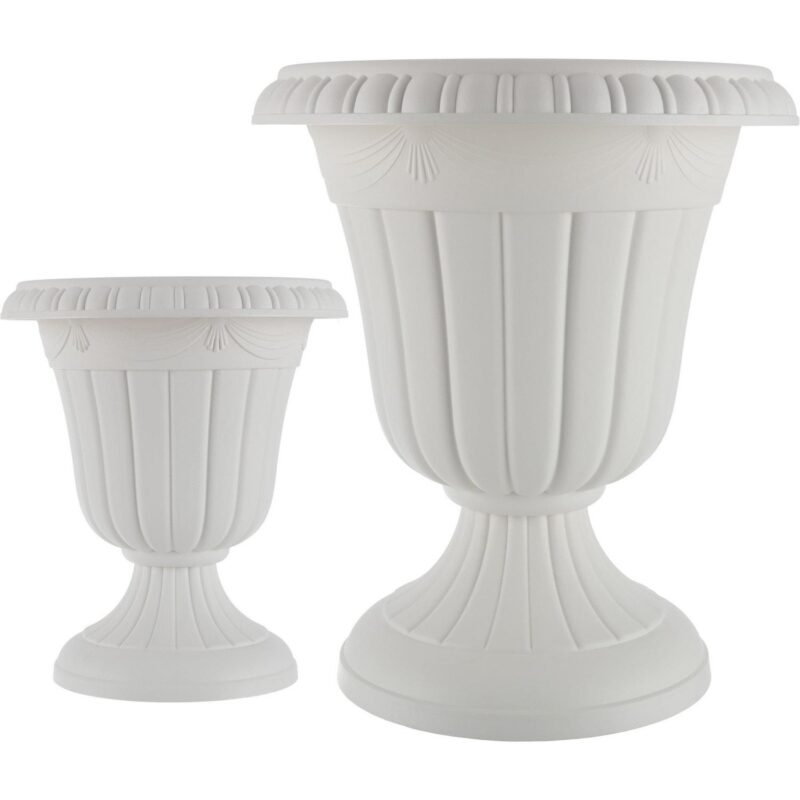 Pure Garden Large and Small Plastic Outdoor Urn Planter 2-Pack, White - Image 8