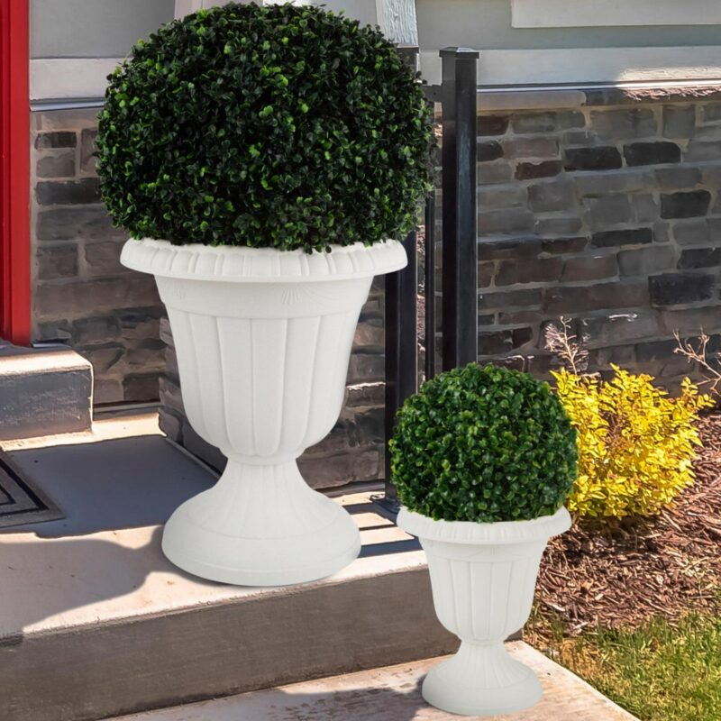 Pure Garden Large and Small Plastic Outdoor Urn Planter 2-Pack, White - Image 11