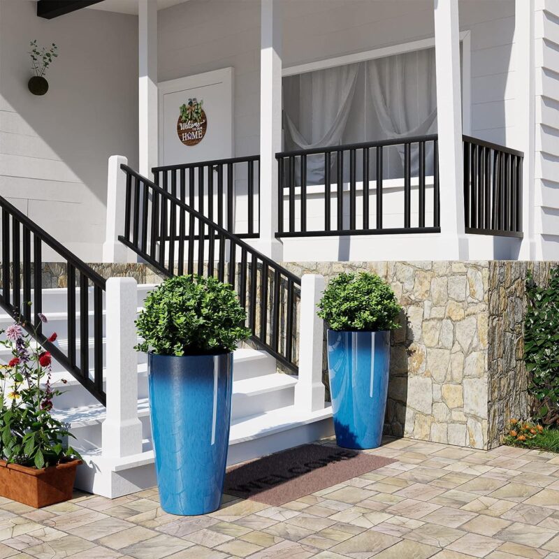 QCQHDU 21 inch Tall Planters for Outdoor Plants Set of 2,Outdoor Planters for Front Porch,Large Pots for Plants Outdoor Indoor,Blue Planters Flower Pots - Image 5