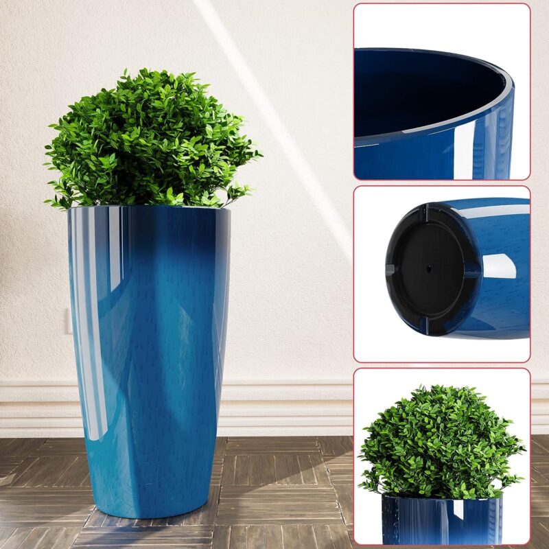 QCQHDU 21 inch Tall Planters for Outdoor Plants Set of 2,Outdoor Planters for Front Porch,Large Pots for Plants Outdoor Indoor,Blue Planters Flower Pots - Image 3