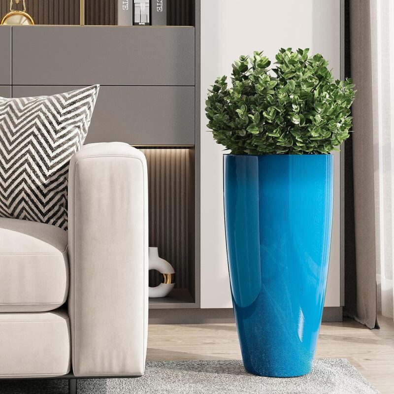 QCQHDU 21 inch Tall Planters for Outdoor Plants Set of 2,Outdoor Planters for Front Porch,Large Pots for Plants Outdoor Indoor,Blue Planters Flower Pots - Image 4